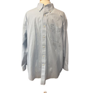 L.L. BEAN Casual Button Down Shirt Neck 17.5-33 White Blue Plaid